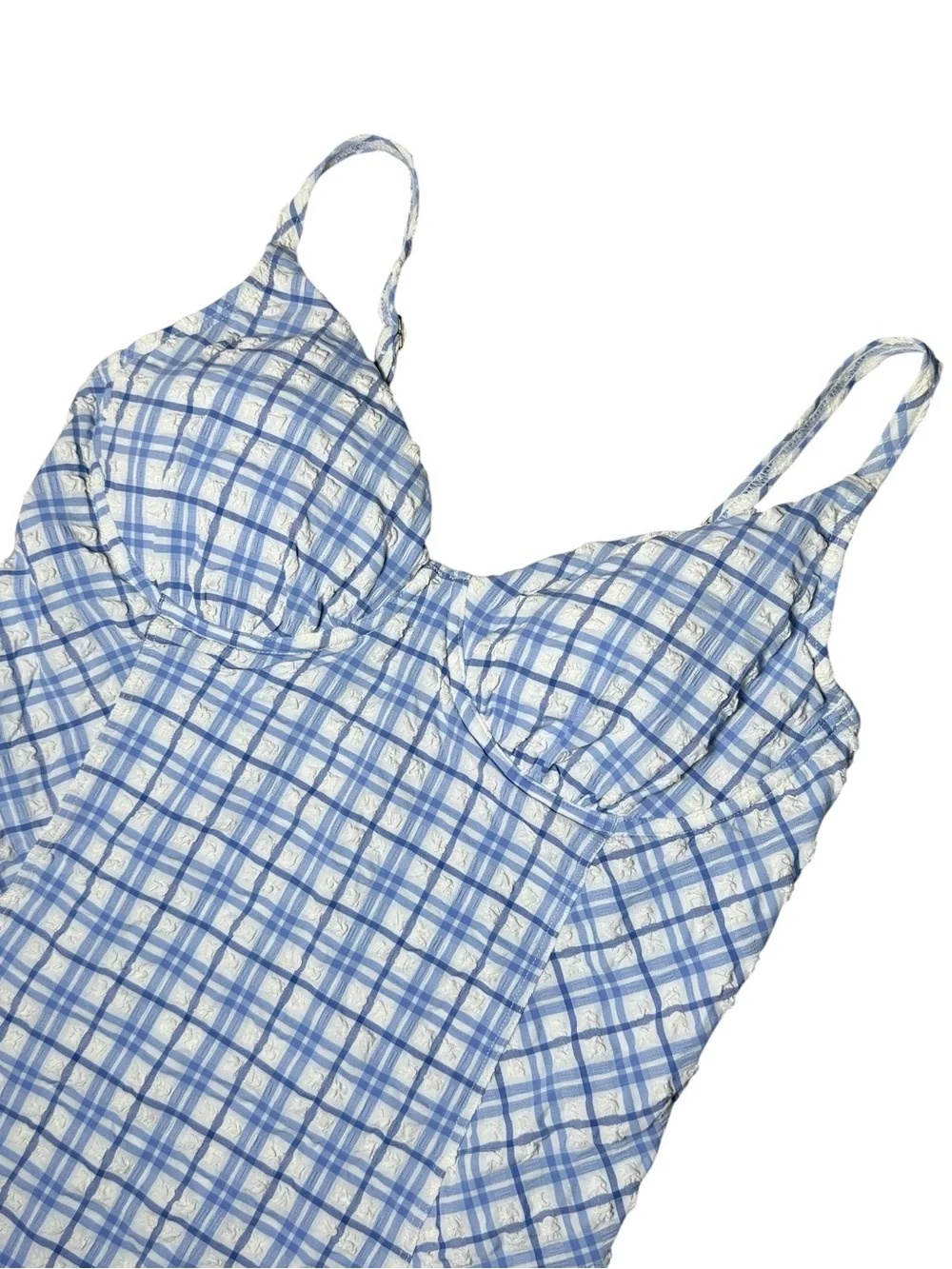 Tory Burch Blue Check Plaid Underwire One Piece Swimsuit Size Medium